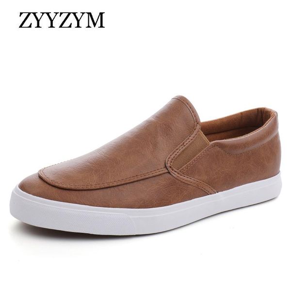 

zyyzym shoes men spring summer slip-on breathable men causal shoes pu leather outdoor loafers walking slacker, Black