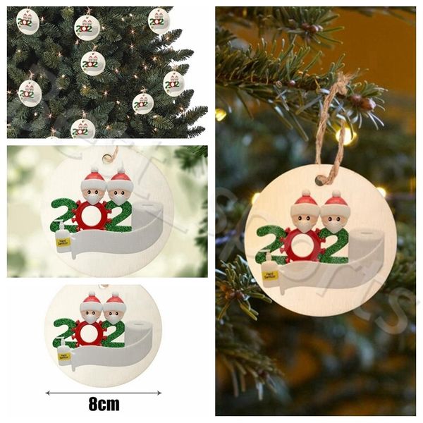 

8cm round quarantine family print christmas ornament diy wood cards xmas tree with face mask santa tree pendent yya478 300pcscm3y