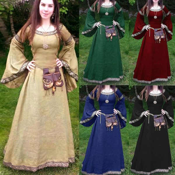 

medieval cosplay costumes for women dress halloween carnival party performance long sleeve middle ages renaissance dresses, Black;gray