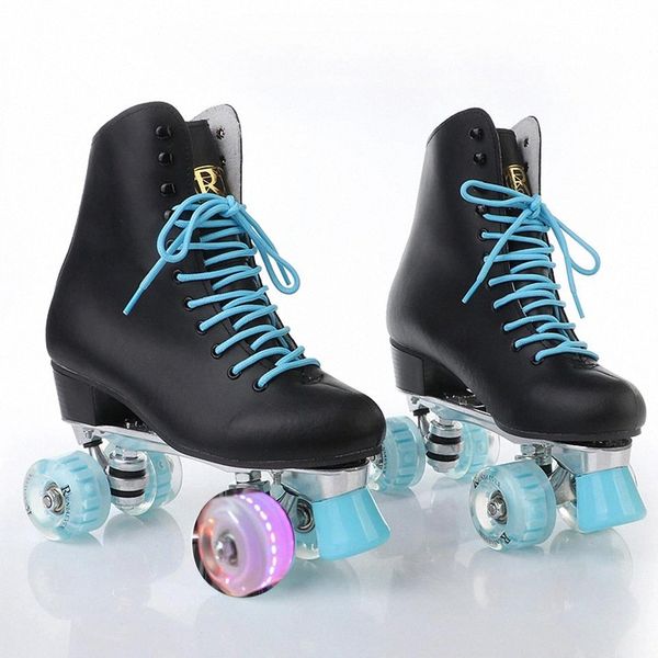 

double wheel skating shoes, skating shoes, leather high boots, women's ice- blue flash led wheel metal chassis four wheels #ug9v