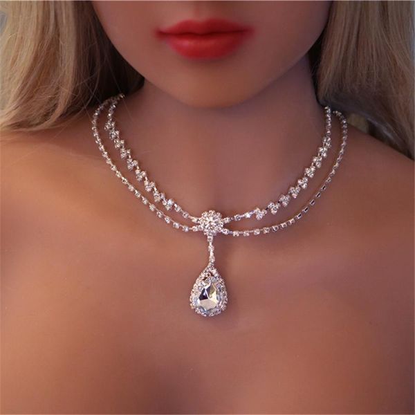 

female necklace new fashion forehead chain silver color chain necklace for women rhinestone choker collier, Golden;silver