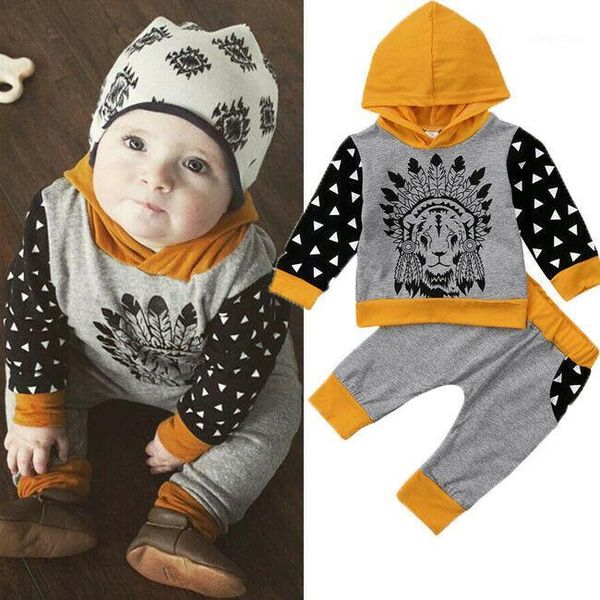 

kids baby boys girl patchwork hooded outfit clothes t-shirt + long pants 2pcs set1, White