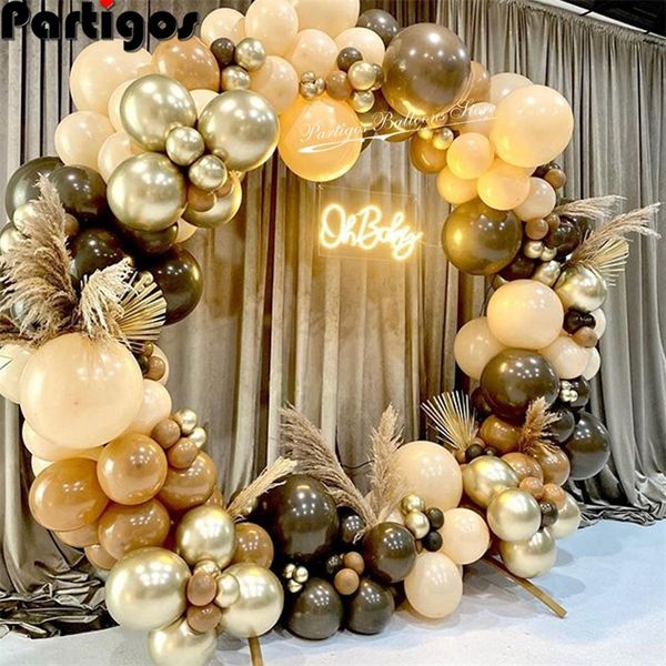 102 teile/los Kaffee Braun Luftballons Bogen Kit Haut Farbe Latex Girlande Baby Dusche Liefert Hintergrund Hochzeit Party Decor 220217