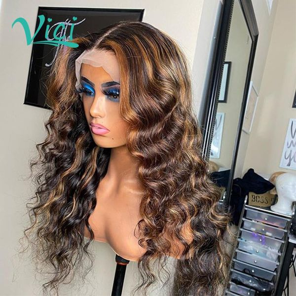 

honey blonde lace front wigs for black women ombre human hair loose wave wig highlight wig human hair pre plucked with baby, Black;brown