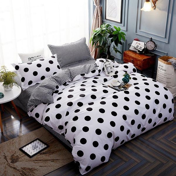 

black white wave point lattice dot bed cover set duvet cover child bed sheet and pillowcase comforter bedding set 61007
