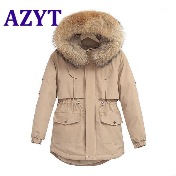 

azyt winter warm cashmere jacket for women 2020 fashion big fur collar hooded parka coat korean loose thicken cotton coat women1, Black