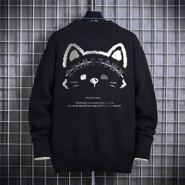 

men hip hop sweater cartoon casual loose knitted pullover autumn winter knitted men's sweater couple design xz226-1-7921, White;black