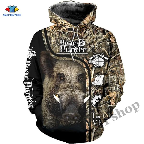 

sonspee 3d all over printed jungle hunting wild boar hoodie shirts fashion men zipper hoodies sweatshirt women long sleeve c0127, Black