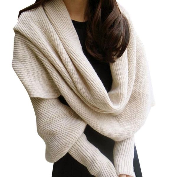 

shawls knitted wrap scarf with sleeves winter wool scarves for men and women thick warm high-end fashion, Blue;gray