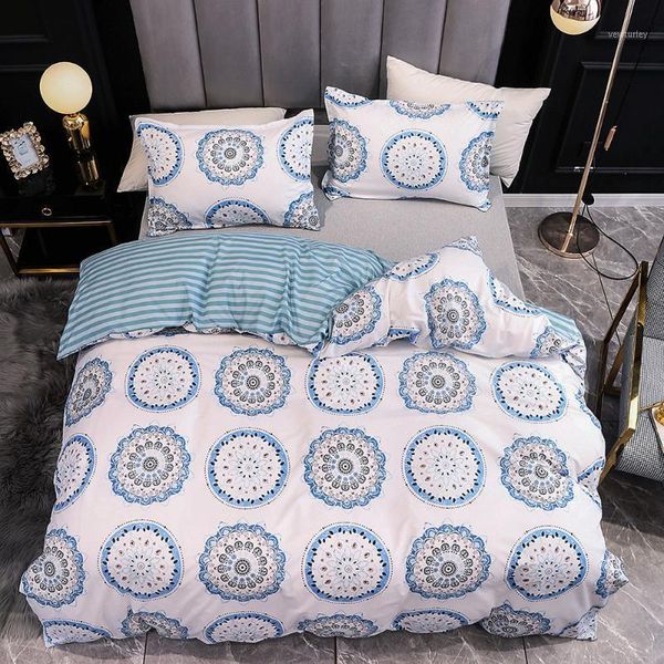 

bedding sets classic boho flower printed comforter quilt cover duvet set double king  single size white bed linens1