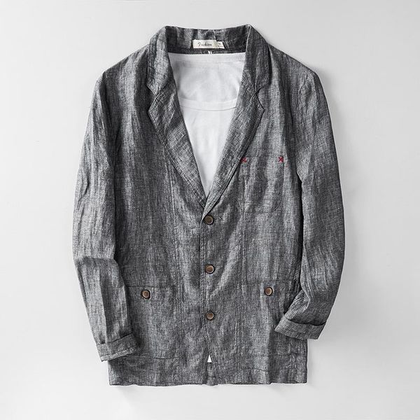 

men's suits & blazers 2021 spring straight leisure for men solid color breathable three-button linen blazer, White;black