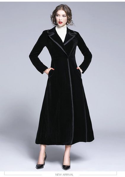 

women's trench coats 2021 autumn and winter ladies coat windbreaker long paragraph over the knee black gold velvet, Tan;black