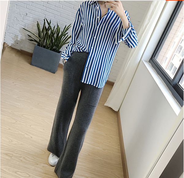 

2021 new autumn and winter cashmere mesh straight women's breeches elastic thick waist high wool l7hv, Black;white