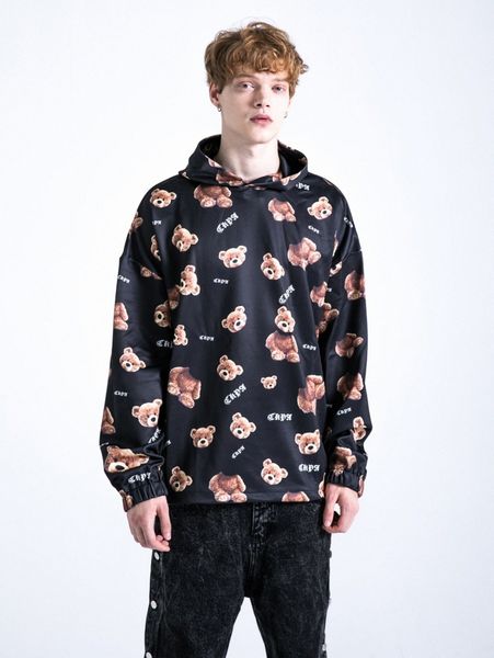 

men bear and letter graphic drop shoulder hoodie v1kz#, Black