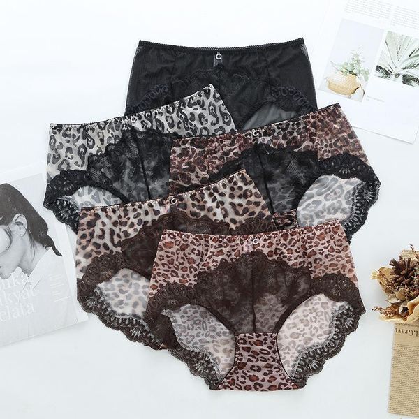 

cotton crotch transparent lingerie women's lace panties seamless underwear briefs leopard ice silk for girls lingere pink1, Black;pink