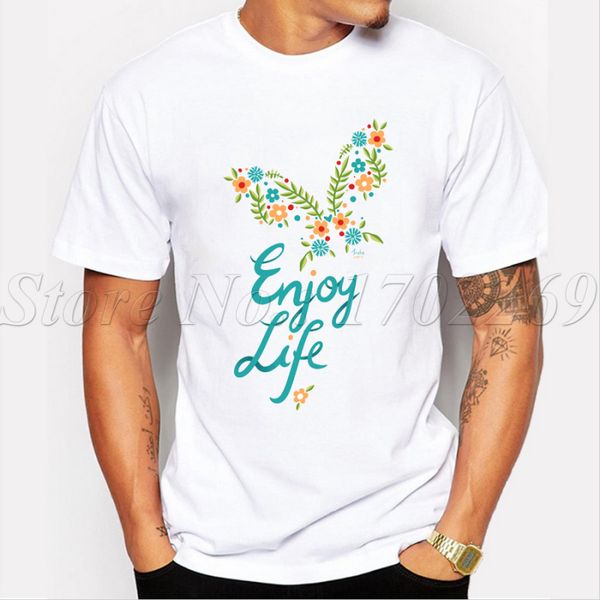 

2018 года самого нового мужская мода enjoy life letter printed t-shirt летнего цветка бабочка прохладных топы мода тройники спорт с капюшоно