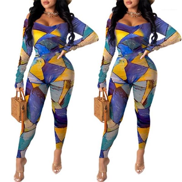 

rompers fashion trend digital printing long sleeve jumpsuits designer female autumn new casual skinny jumpsuit ladeis breast wrap, Black;white