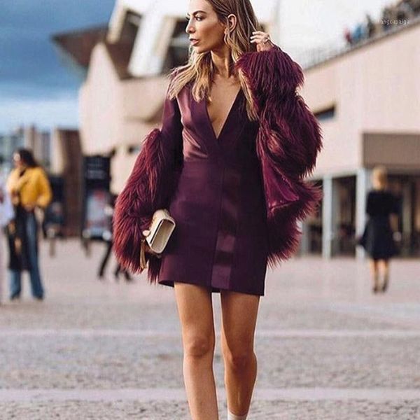 

solid faux fur long sleeve women's jacket thciken windproof fluffy winter coat female 2018 autumn elegant outwear plus size 6xl1, Black