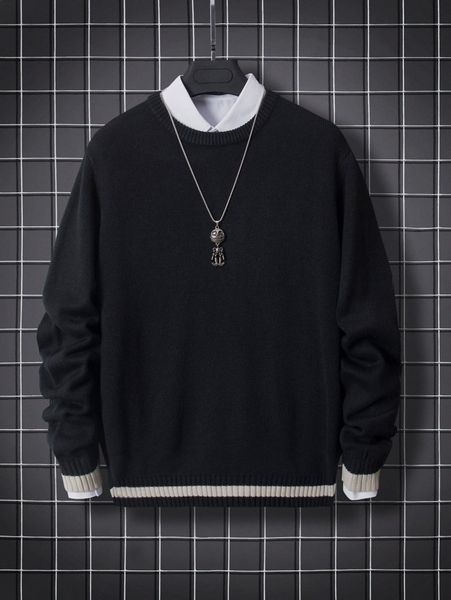 

men striped trim sweater without shirt a6be#, White;black