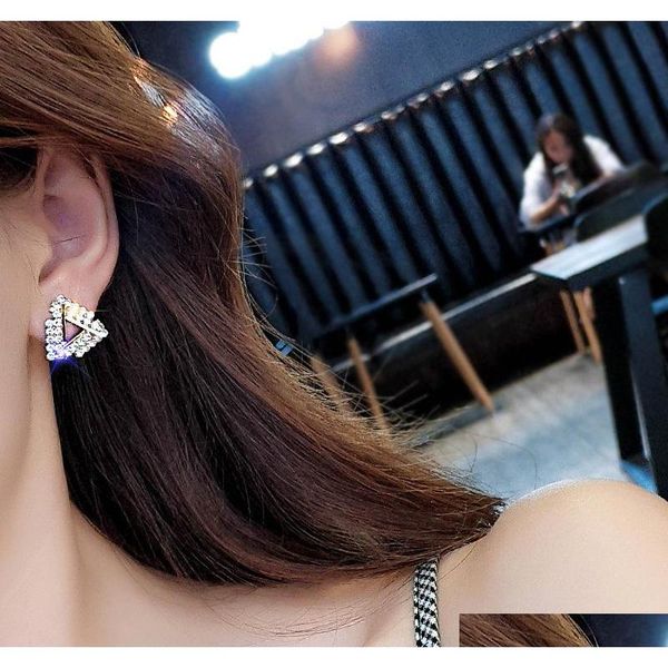 

s966 fashion jewelry s925 silver post triangle crystal rhins sqczal homes2007, Golden;silver