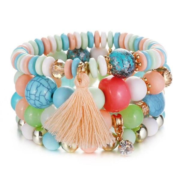 

charm bracelets minhin colorful beads 4pcs bracelet for women candy colors fashion wrist set bangles charming design, Golden;silver