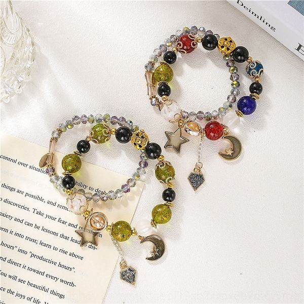 

uqmyv mingzu moon style stone beads multi bracelet braceletnational braceletelement double-layer bracelet poin color crystal natural five ha, Golden;silver