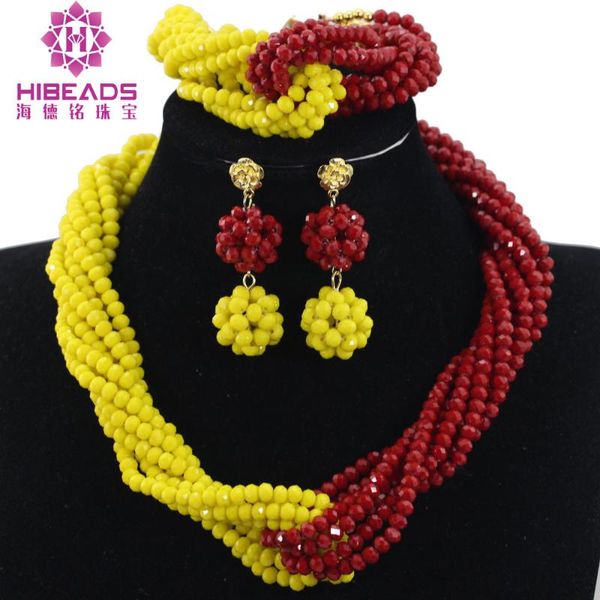 

trendy crystal beads jewelry afriacn bridal nigerian wedding crystal earring bracelet necklace red&yellow anj403, Silver