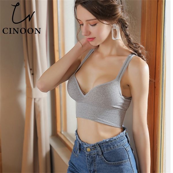

cinoon women's underwear bras for women lingerie solid push up cotton wireless plus size bra xxl sports vest bralette lj200821, Red;black