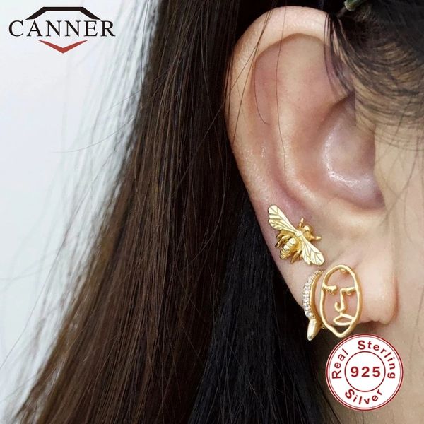 

canner female fashion 925 sterling silver filled jewelry cute double stud earrings for women bee lotus dog cat paw, Black