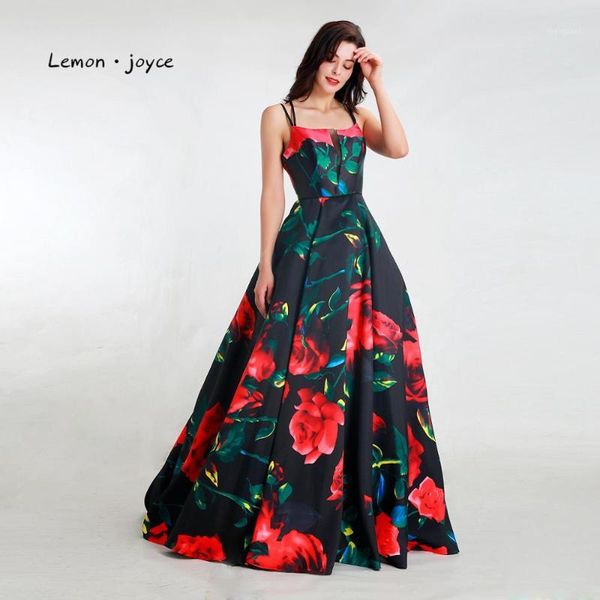 

lemon joyce elegant prom dresses 2019 backless floral print a-line evening gowns for women plus size1, White;black