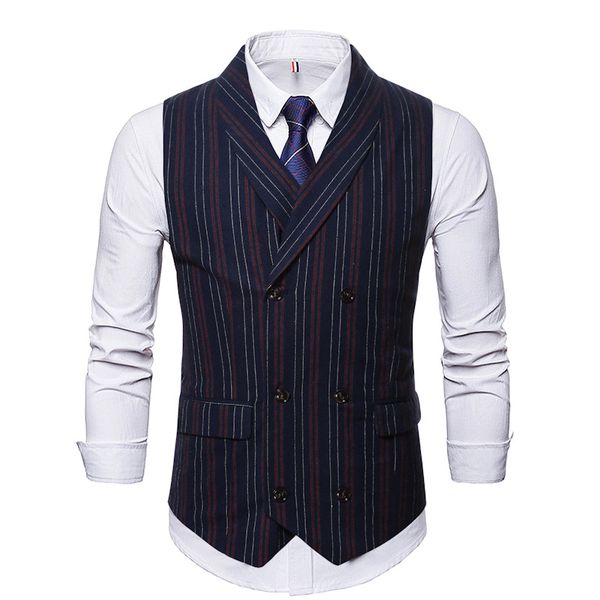 

2020 autumn and winter new striped mens suit vest european size double breasted mens casual vest, Black;white