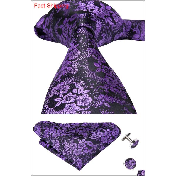 

hi-tie famous brand purple necktie tie for man silk fabric jacquard woven made in china ties hanky cuff qylbaq bde_home, Black;blue