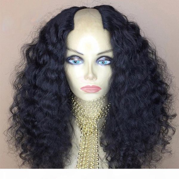 

100% human hair afro curly u part wigs for women 2x4 middle part 150% density brazilian remy hair kinky curly diva wigs, Black;brown