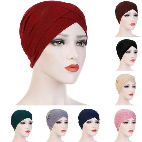 

ladies womens hair loss scarf cancer chemo cap muslim turban solid hat head wrap, Blue;gray