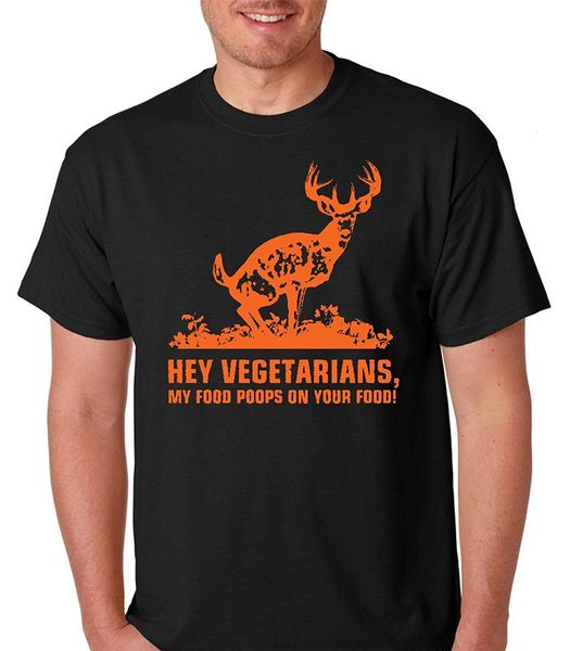 

raw t-shirt's hey vegetarians - my poops on your food deer hunt premium men's t-shirt funny short sleeve cotton t shirts, White;black