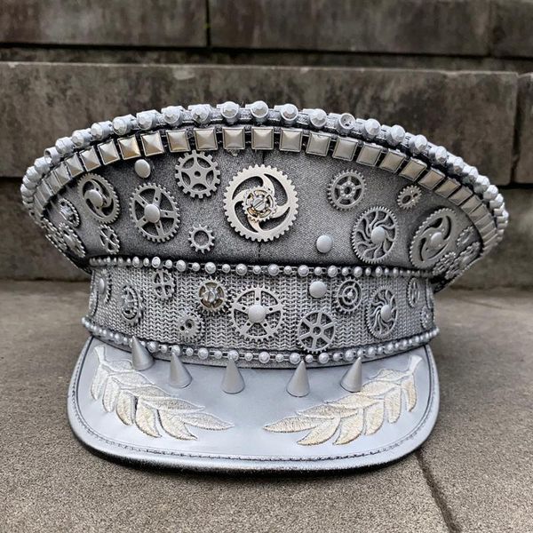 

wide brim hats steampunk germany officer visor cap army hat punk cosplay halloween size m  xxl, Blue;gray