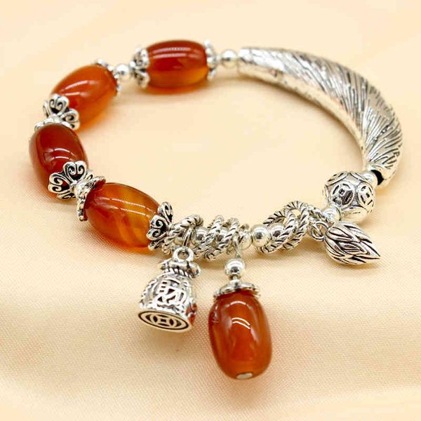 

fashion agate bracelet women's new tibetan national style imitation sier alloy bracelet, Golden;silver