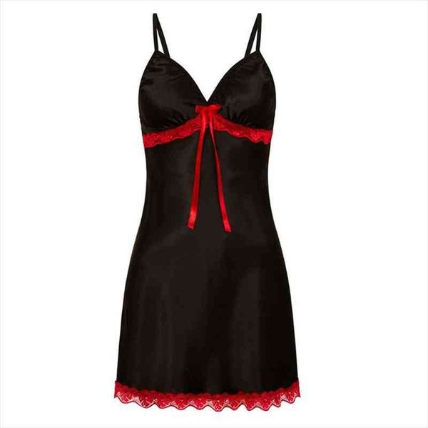 

womens nighte dress plus size lace bow lingerie babydoll nightwear sleepskirt comfortable nightwear sleep wear clothes, Black;red