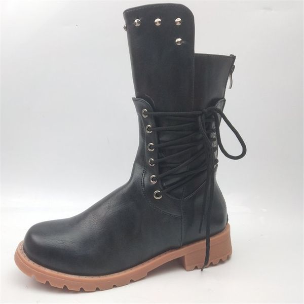 

new autumn 2021 calf's mid-calf's comfortable rubber shoes fashionable non slip women's black rivet boots ubce