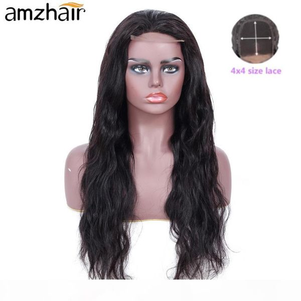 

body wave 4x4 lace closure real-human-hair-wig 150 density brazilian remy hiar wigs for black women natural black color hairline, Black;brown