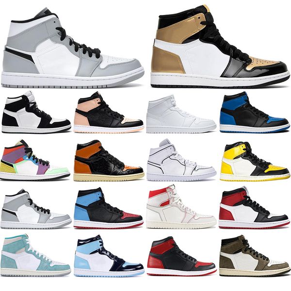

2020 новый jumpman 1 high og женщин мужские ботинки баскетбола 1s bio hack dark mocha black gold satin-snake tie dye бесстрашным тренеры кро