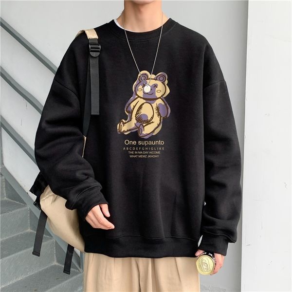 

autumn and winter round neck plush thickened sweater men's korean loose and versatile pullover, Black