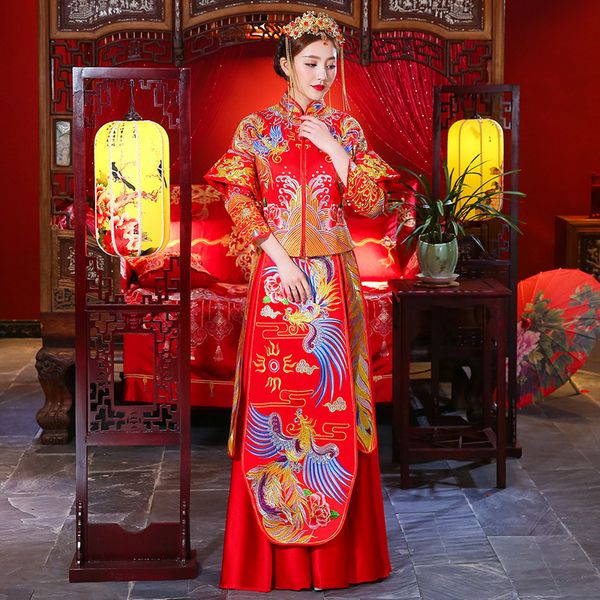 

fantastic chinese-style dress panic tissue retro bride toast ao7a, Blue;red