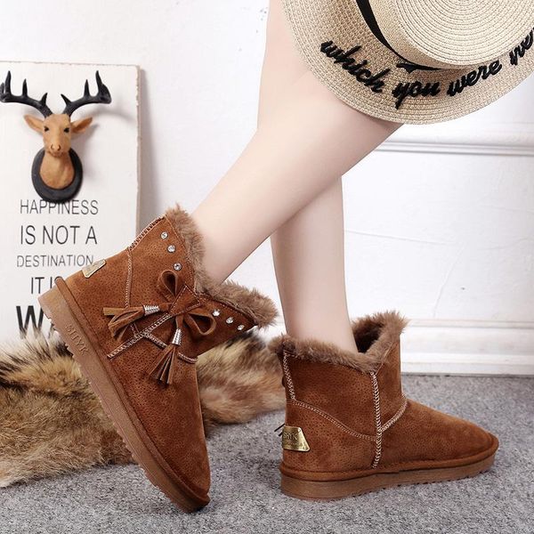 

snow boots female high help thick bottom non-slip winter shoes female 2020 new flat bottom wild plus velvet cotton boots women, Black