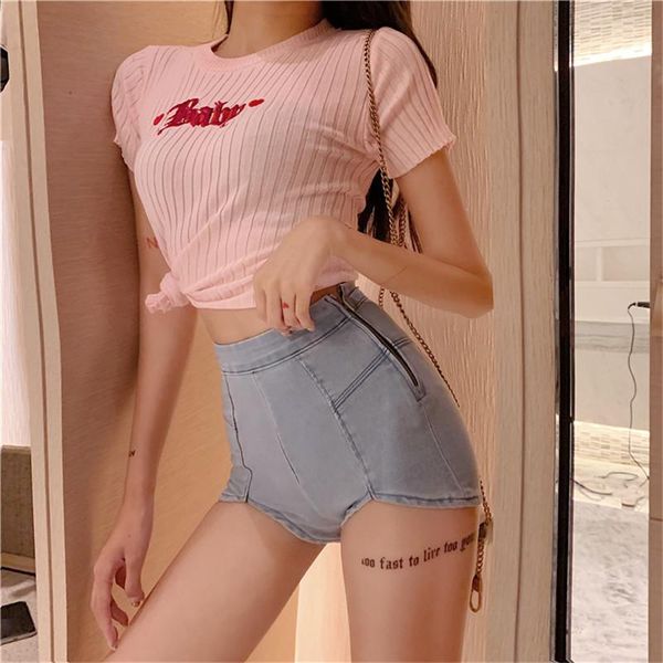 

women's jeans high waist skinny korean retro solid color side split street clothing pants 2021 summer fashion slim, Blue