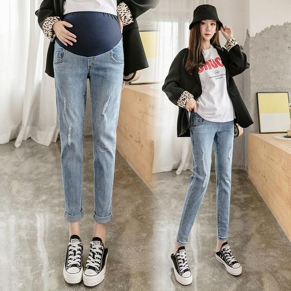 

361# maternity pants spring autumn slimming maternity jeans belly support pants elastic waist trousers, White
