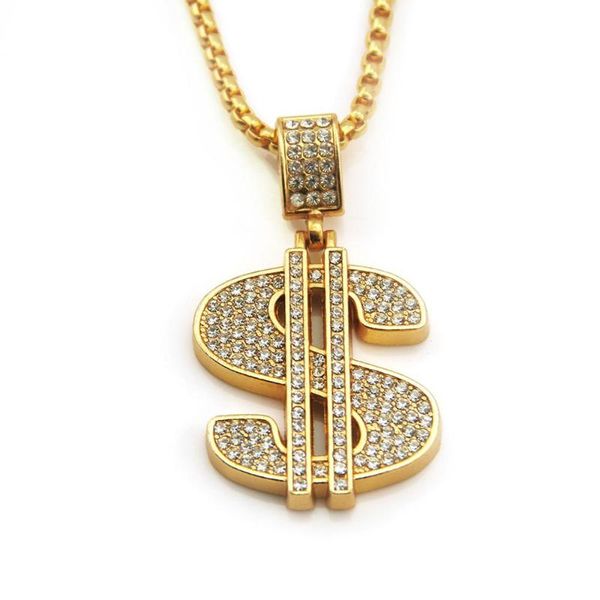 

hip hop rhinestones paved bling iced out gold us dollar sign pendants necklace for men rapper jewelry drop shipping, Silver