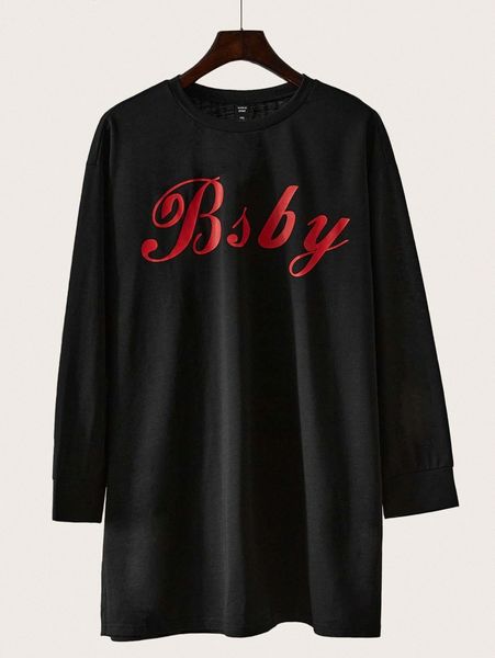 

plus letter graphic drop shoulder longline sweatshirt j08n#, Black