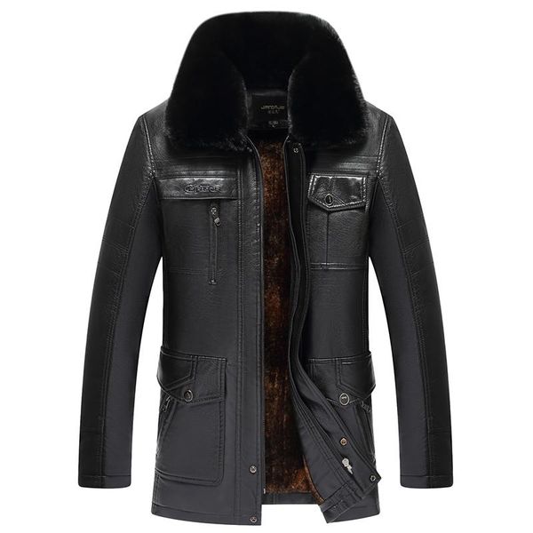 

6xl 5xl большой размер 2020 зима теплая старая мужская замша кожаная куртка меховой воротник кармана мужчина пушка из искусственного кожаног, Black