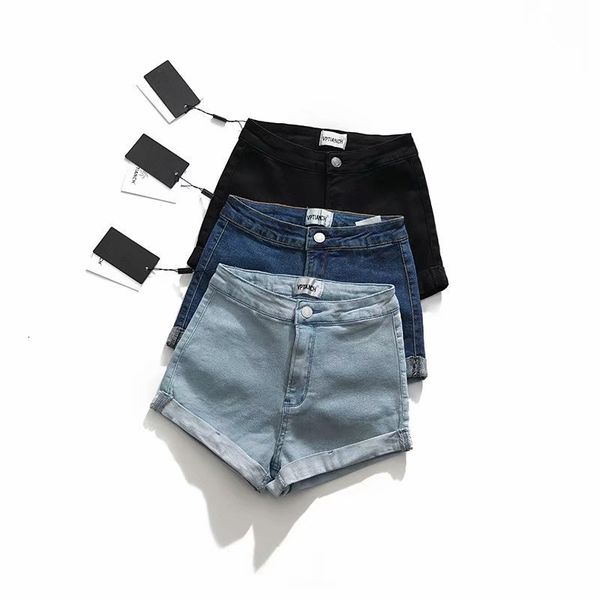 

2020 new summer style slim high waist curled denim shorts pants, Blue